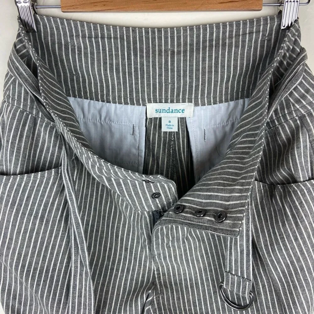 Sundance Rory Striped Belted Linen Pants - Gray & White